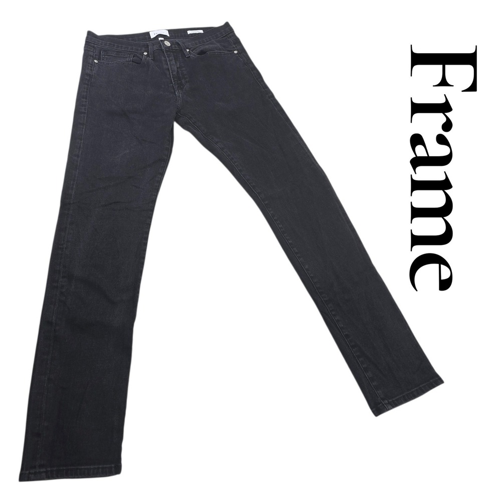 Frame L'Homme Slim Jeans Mens 32 Black Cotton Blend Noir Denim LMH795 Designer